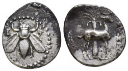 Ionia, Ephesos AR Drachm. (19mm, 3.7 g) Attic standard. Unknown magistrate. Circa 200-190 BC. Bee with straight wings / Stag standing right, palm behi...