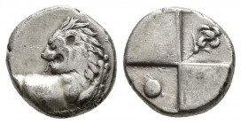 THRACE. Chersonesos. Hemidrachm (Circa 386-338 BC). (13mm, 2.4 g) Obv: Forepart of lion right, head left. Rev: Quadripartite incuse square, pellet and...