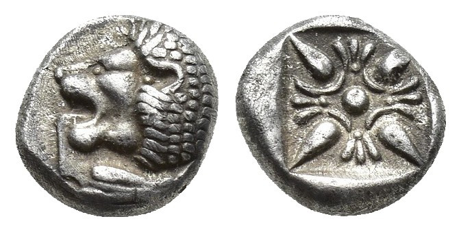 Ionia, Miletos, late 6th-early 5th century BC. AR Diobol (8mm, 1 g). Forepart of...