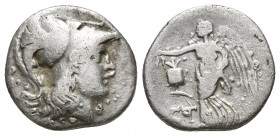 Pamphylia, Side AR Drachm. (17mm, 4 g) Circa 205-100 BC. Head of Athena right, wearing crested Corinthian helmet / Nike advancing left, holding wreath...