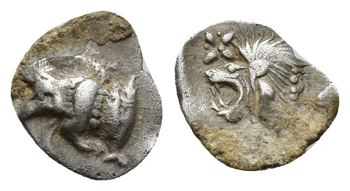 Kyzikos Hemiobol, boar / lion Kyzikos, Mysia. AR Hemiobol (9.6mm, 0.3 g), c. 500...