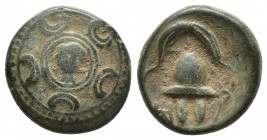 Macedonian Kingdom. Anonymous issues. Ca. 323-275 B.C. Æ (16mm, 4.5 g). Uncertain mint in Asia Minor. Head of Herakles facing, wearing lion's skin hea...