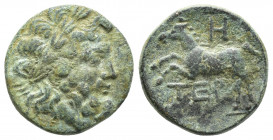Pisidia. Termessos Major . Pseudo-autonomous issue circa 100-0 BC. Dated CY 8=64/3 BC Bronze Æ (18mm, 5,2 g). Laureate head of Zeus right / TEP, horse...