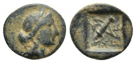 Lykian League, Tlos Æ Unit. Circa 100 BC. (11.7mm, 1.4 g) Laureate head of Apollo to right / Quiver and bow in saltire, ΛYKIΩN above, T-Λ across field...