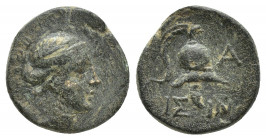 KINGS OF PAPHLAGONIA. Era of Amyntas? (36-25 BC). Ae. (13mm, 3 g) Isinda. Obv: Bust of Artemis right, bow and quiver over shoulder. Rev: IΣIN. Macedon...