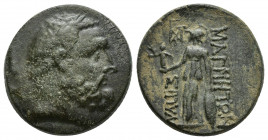 LYDIA. Magnesia ad Sipylos. Ae (2nd century BC). (22mm, 9.5 g) Obv: Bearded head of Herakles right, wearing tainia. Rev: ΜΑΓΝΗΤΩΝ / ΣΙΠΥΛOY. Athena st...