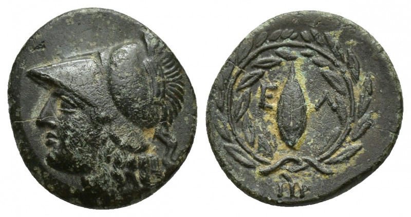 AEOLIS. Elaia. Ae (Mid 4th-3rd century BC). (16mm, 2.8 g) Obv: Helmeted head of ...
