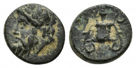 CYCLADES, Naxos. 4th century BC. Æ (10mm, 1.7 g). Bearded head of Dionysos left / Kantharos.