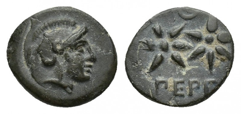 Mysia, Pergamon. Ca. 310-282 B.C. AE (10mm, 1 g). Helmeted head of Athena right ...