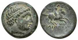 KINGS OF MACEDON. Philipp III Arrhidaios (323-317). Ae. (19mm, 5.5 g) Milet. Obv: Head of Apollo right, wearing tainia. Rev: BAΣIΛEΩΣ ΦΙΛΙΠΠΟΥ. Horsem...