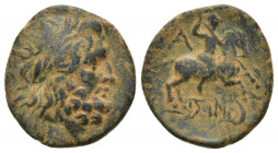 PISIDIA. Isinda. Ae (2nd-1st centuries BC). (19mm, 4.4 g) Obv: Laureate head of Zeus right. Rev: ΙΣΙΝ. Warrior on prancing horse right, weilding spear...