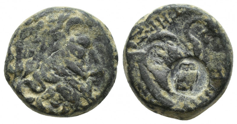 Mysia, Pergamon, c. 133-27 BC. Æ (18mm, 8.3 g). Laureate head of Asklepios r. R/...