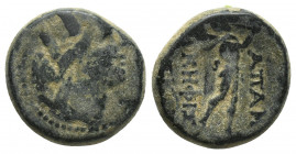 Phrygia, Apameia Æ (16mm, 5.5 g). Circa 88-40 BC. Attalos, son of Bianor, eglogistes. Turreted bust of Artemis–Tyche right, bow and quiver over should...