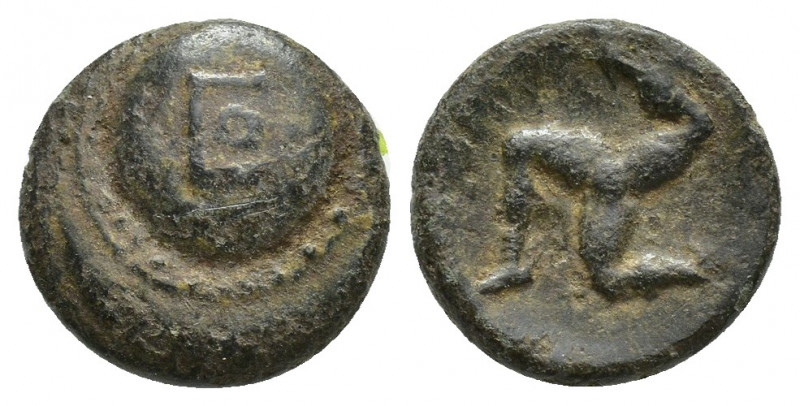 Greek Pisidia, Selge, 2nd-1st centuries BC. Æ (12mm, 1.7 g). ΠO monogram. R/ Tri...