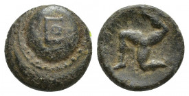 Greek Pisidia, Selge, 2nd-1st centuries BC. Æ (12mm, 1.7 g). ΠO monogram. R/ Triskeles.