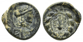 Lydia, Sardes Æ (16mm, 3.6 g). Circa 133 BC - AD 1. Laureate head of Apollo to right / Club; ΣΑΡΔΙΑΝΩΝ across fields, ΔΓ monogram below; all within la...