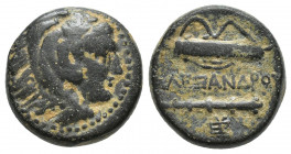 Kings of Macedon. Sardeis. Alexander III "the Great" 336-323 BC. Struck circa 334-323 BC Bronze Æ (17mm, 6.7g). Head of Herakles right, wearing lion s...