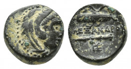 Kings of Macedon. Sardeis. Alexander III "the Great" 336-323 BC. Struck circa 334-323 BC Bronze Æ (10mm, 1.7 g). Head of Herakles right, wearing lion ...
