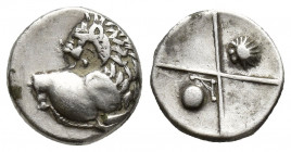 THRACE. Chersonesos. Hemidrachm (Circa 386-338 BC). (12.6mm, 2.3 g) Obv: Forepart of lion right, head left. Rev: Quadripartite incuse square with alte...