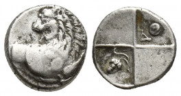 THRACE, Chersonesos. Circa 386-338 BC. AR Hemidrachm (12mm, 2.4 g). Forepart of lion right, head left / Quadripartite incuse square with alternating r...