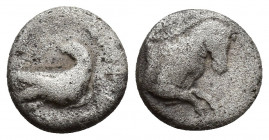 Aeolis, Kyme AR Hemidrachm. Circa 4th century BC. (12mm, 1.9 g) Eagle standing right, head left / Forepart of horse right.