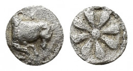 Aeolis, Kyme. AR Obol (6mm, 0.1 g), c. 350-250 BC. Obv. Forepart of horse to right. Rev. Floral pattern.