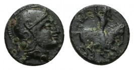Mysia. Astyra. Tissaphernes circa 400-395 BC. Chalkous Æ (9mm, 1.1 g). Helmeted head of Athena right / ΤΙΣΣ-[Α], Tissaphernes on horse rearing right....