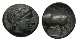 MYSIA. Gambrion. Ae (9mm, 0.8 g) (4th century BC). Obv: Laureate head of Apollo right. Rev: Bull butting left.