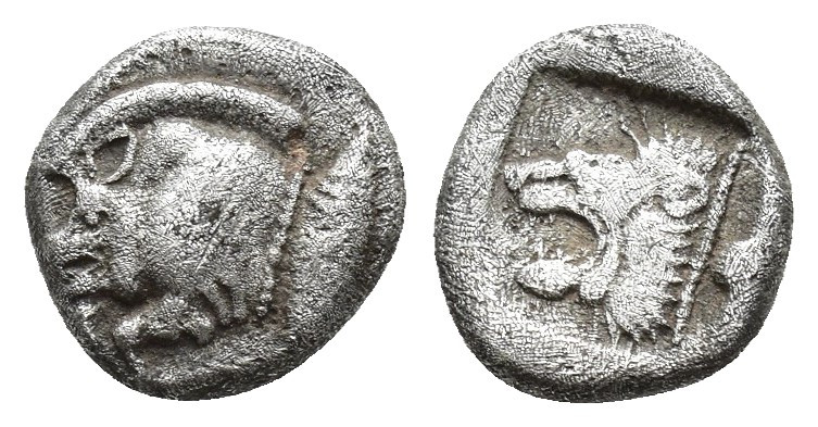 Greek Mysia. Kyzikos circa 450-400 BC. AR Diobol (9mm, 1.1 g) Forepart of boar t...