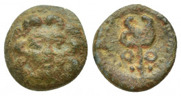 PAMPHYLIA, Aspendos. 2nd-1st centuries BC. Æ (14mm, 2.3 g). Facing gorgoneion / Caduceus; O to left, Θ to right.