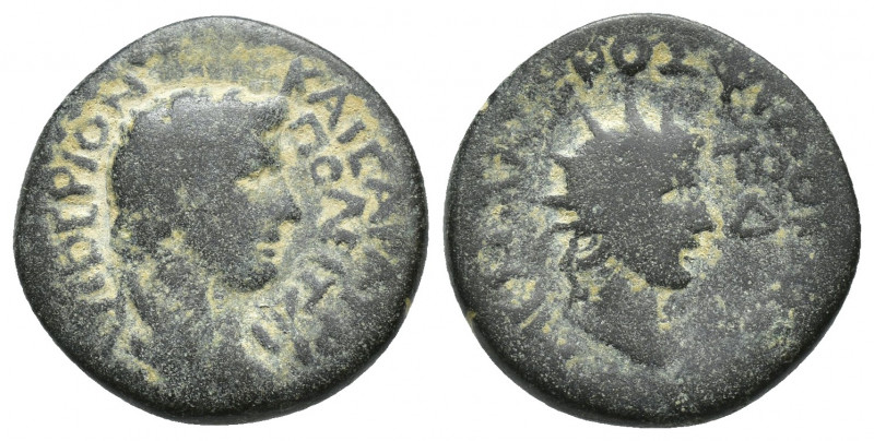 LYDIA. Tripolis. Tiberius (14-37). Ae. (19mm, 4,6 g) Menandros Metrodoros Philok...