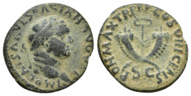 Vespasian, 69-79. Semis (Bronze, 20mm, 3.7 g), Struck in Rome, for use in Syria, 77 or 78. IMP CAESAR VESPASIAN AVGVST Laureate head of Vespasian to r...