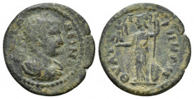 LYDIA. Thyateira. Caracalla (198-217). Ae. (21mm, 3.4 g) Obv: (ANTΩ)NЄINOC. Laureate, draped and cuirassed bust right. Rev: ΘVΑΤЄIPHNΩN. Athena standi...