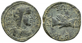 Phrygia, Kibyra. Pseudo-autonomous, 3rd century AD. Æ (24mm, 9.2 g). Laureate and draped bust of Boule r. R/ Clasped right hands.
