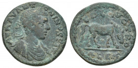 Troas, Alexandria Troas. Elagabalus. A.D. 218-222. AE (23mm, 9.2 g). Obverse: AV M AV ANTONINVS PIVS; laureate bust of Elagabalus, r., wearing cuirass...