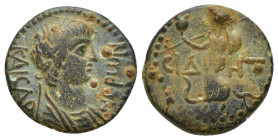 PAMPHYLIA. Side. Nero (54-68). Ae. (18mm, 4.9 g). Obv: NEPWN KAICAP. Draped bust right. Rev: CIΔHT. Athena advancing left, holding shield in left hand...