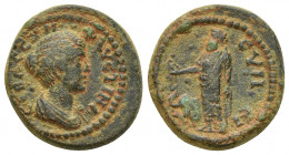 PHRYGIA. Synaus. Faustina II (Augusta, 147-176 AD). Ae. (20mm, 6.3 g) Obv: ΦAYCTINA CEBACCTH . Diademed and draped bust right. Rev: CYNAEITΩN. Zeus st...