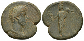 PAMPHYLIA. Side. Marcus Aurelius AD 161-180. Ae. (31mm. 20.5 g) Obv: Laureate, draped and cuirassed bust right. Rev: Tyche standing facing, head left,...