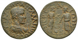 Pamphylia. Perge. Gallienus AD 253-268. Bronze Æ (29mm, 16.5 g) laureate draped and cuirassed bust right, I (mark of value) to right / ΠЄP-ΓAI-ΩN, Hyg...