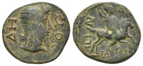 Pisidia, Isinda. Pseudo-autonomous, time of Gallienus. AE. (19mm, 6.1 g). Obv: ΔΗΜΟϹ. Head of Demos, right. Rev: ΙϹΙΝΔƐΩΝ. Rider with spear galloping,...