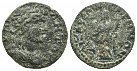 Lydia, Bagis. Pseudo-autonomous issue, c. AD 190-240. Æ (25mm, 10 g). Draped bust of youthful Senate r. R/ Tyche standing l., holding rudder and cornu...