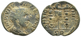 PISIDIA, Antiochia. Philip I. AD 244-249. Æ (24mm, 7.4 g). Radiate, draped, and cuirassed bust right / Vexillum surmounted by eagle; to either side, s...