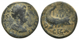 Commodus?. AD 177-192. Æ (17mm, 4.3 g). Laureate, draped, and cuirassed bust right / Galley left with oarsmen.