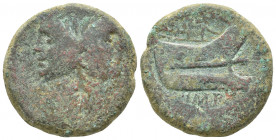 Sextus Pompey, Sicilian mint, 43-36 BC. Æ As (28mm, 27.4g). Laureate head of Janus with features of Pompey the Great. R/ Prow of galley r.