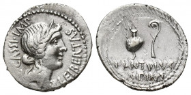 C. Cassius Longinus AR Denarius. (19mm, 3.8 g) Military mint travelling with Brutus and Cassius, probably at Smyrna, 42 BC. P. Cornelius Lentulus Spin...
