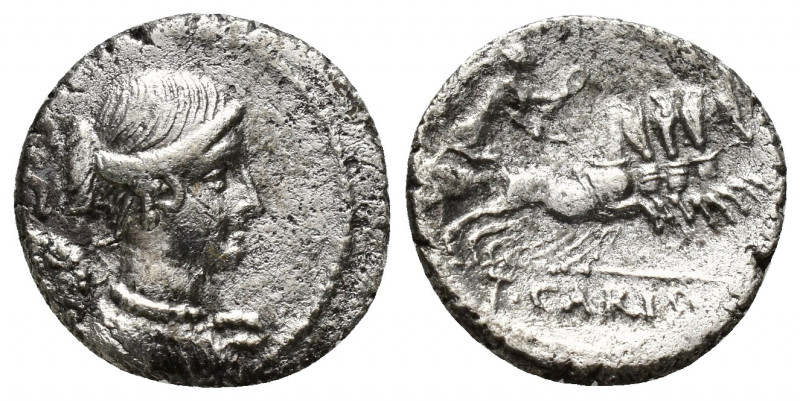 T. Carisius AR Denarius. (17mm, 3.3 g) Rome, 46 BC. Draped and winged bust of Vi...
