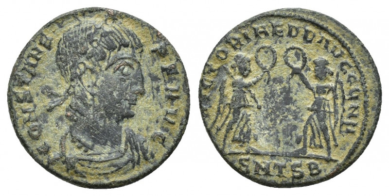 Constans Æ Nummus. (15mm, 1.6 g) Thessalonica, AD 340-350. CONSTANS P F AVG, lau...