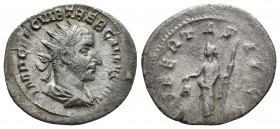Trebonianus Gallus AR Antoninianus. (20mm, 2.6 g) Rome AD 252-253. IMP CAE C VIB TREB GALLVS AVG, radiate, draped and cuirassed bust right / LIBERTAS ...