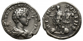 Commodus, as Caesar, 166-177. Denarius (Silver, 17mm, 3.4 g), Rome, 172-175. COMMODO CAES AVG FIL GERM SARM Bare-headed and draped bust of Commodus to...