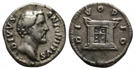 Antoninus Pius, Divus; Died 161 AD. Rome, Denarius, (17mm, 3.2 g). Obv: DIVVS - ANTONINVS Head bare r. Rx: DIVO PIO Altar enclosure with door in front...
